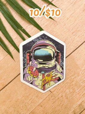 Astronaut Pizza & Donut Sticker Funny Space Food Vinyl Decal Retro Cosmic Humor